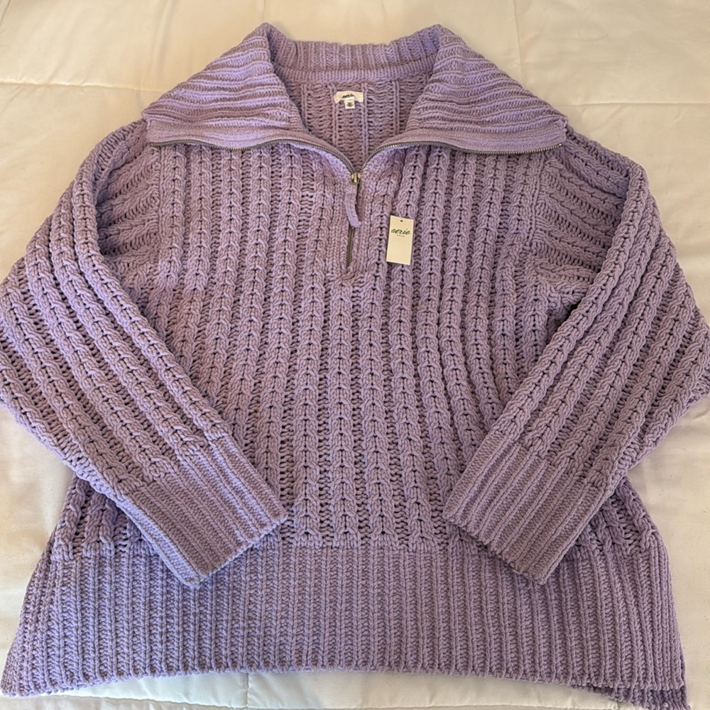 NWT Aerie Lavender Quarter-Zip Sweater